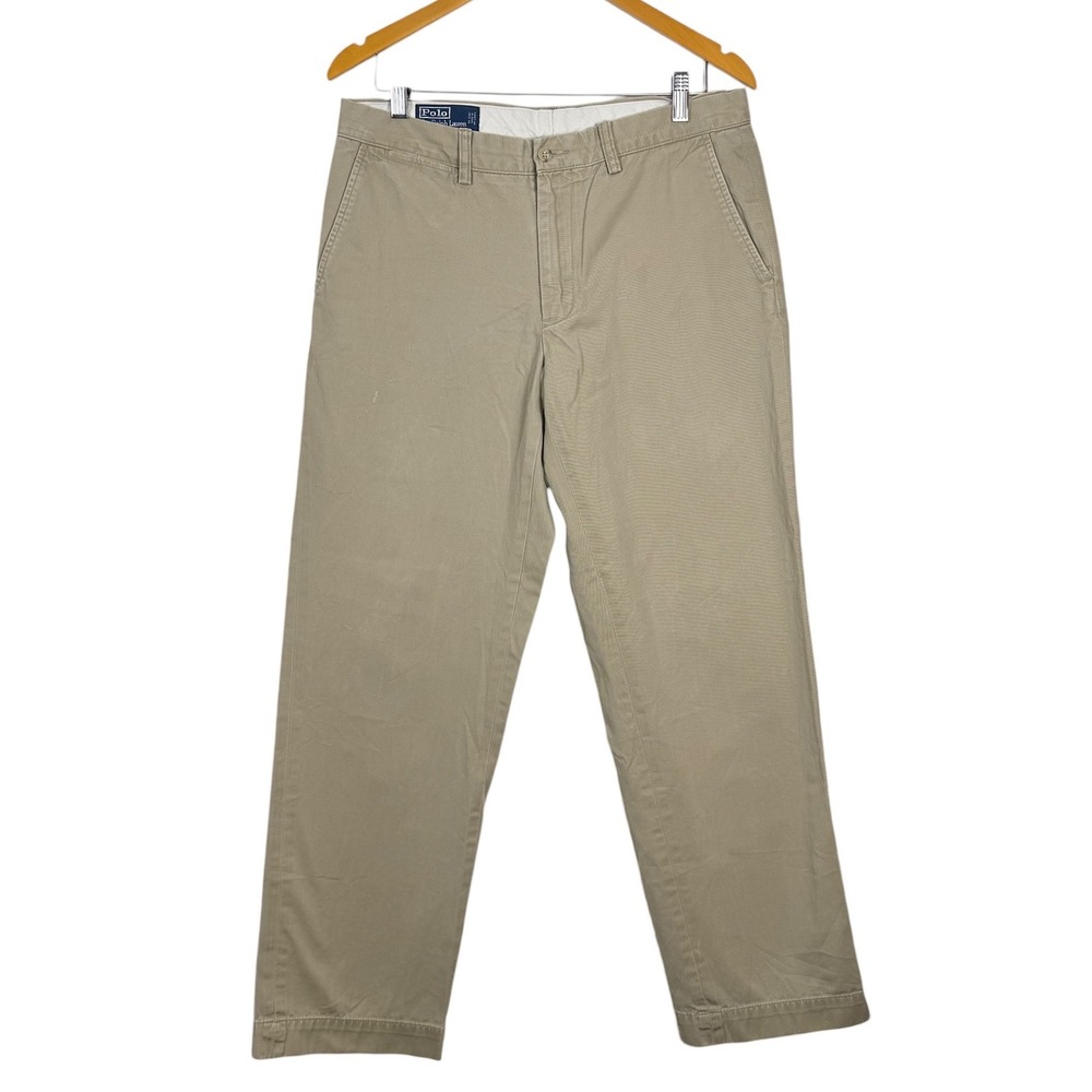 Vintage Polo Ralph Lauren Preston Chinos Pant Men 33x32 Tan Khaki Cotton Pony